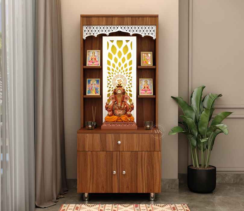 Atharv Engineered Wood Home Temple With Inbuilt LED Light System (Exotic Teak)
