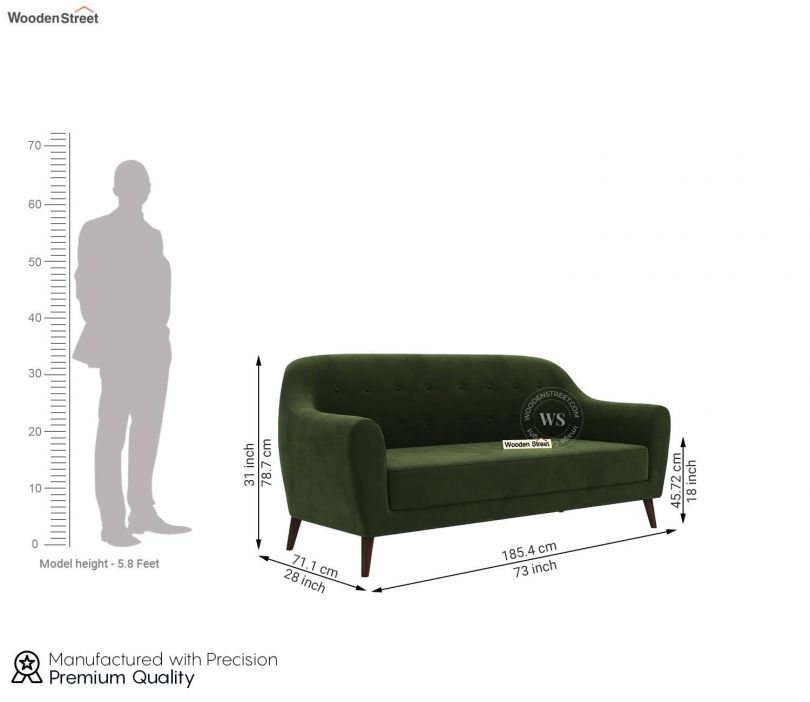 Sibert 3 Seater Fabric Sofa (Dark Olive Green)