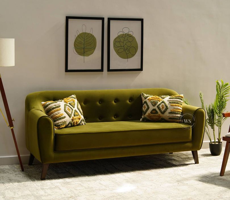 Sibert 3 Seater Fabric Sofa (Dark Olive Green)